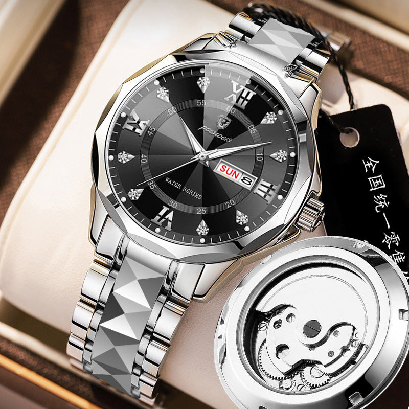 men's watch butterfly buckle steel belt luminous waterproof calendar Diamond
