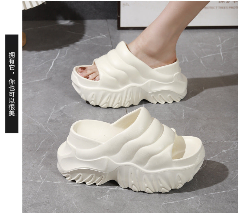 New Summer Thick Bottom High Heel Wedge Slippers for Outer Wear Slippers with High Height Skinny Lazy Slim Slippers