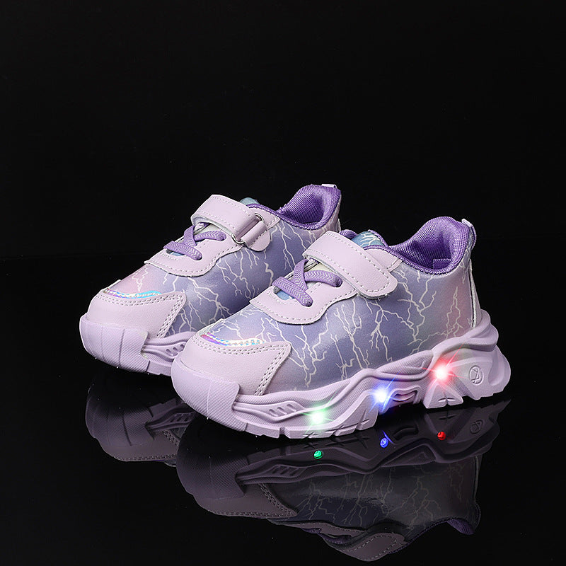 Spring and Autumn New Girls' Sports Shoes Light-Up Cartoon Shoes