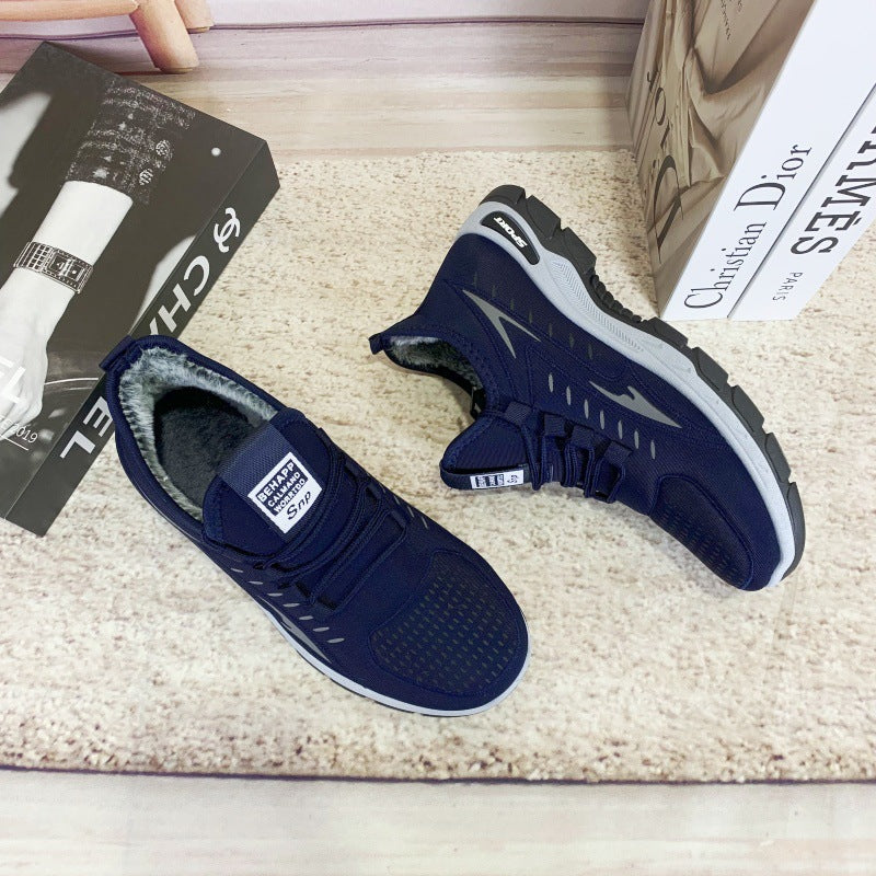 Winter New fleece-lined Men's Cotton Shoes Old Beijing Cloth Shoes Comfortable Middle-aged and Elderly Casual Dad Shoes Men's Thickened Snow Boots