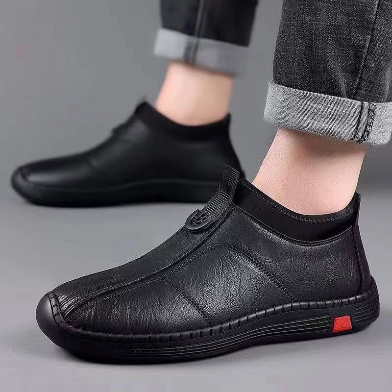 New Men's Single Cotton Casual Leather Shoes fleece-lined Warm High-top Soft Bottom Dad Shoes Simple Fashion Men's Cotton Shoes