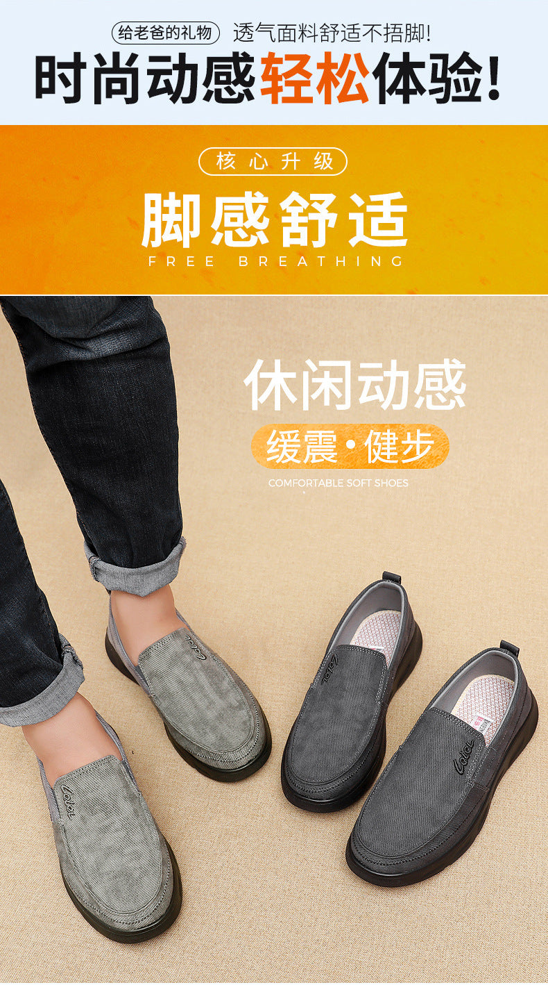 Old Beijing Cloth Shoes for Men, Soft-Soled, Comfortable Dad Shoes, Middle-Aged and Elderly Non-Slip Breathable Casual Walking Shoes for Men