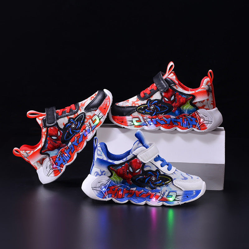 Boys' sneaker 2025 Spring and Summer Breathable Children's Mesh Lights Running Shoes Little Boy's Cartoon Luminous Children's Shoes Trendy