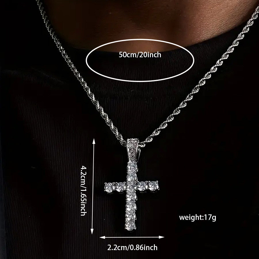 Diamond Watch🔥🔥🔥🔥 Five-Piece Diamond Cuban Chain Cross Necklace Cuban Ring
