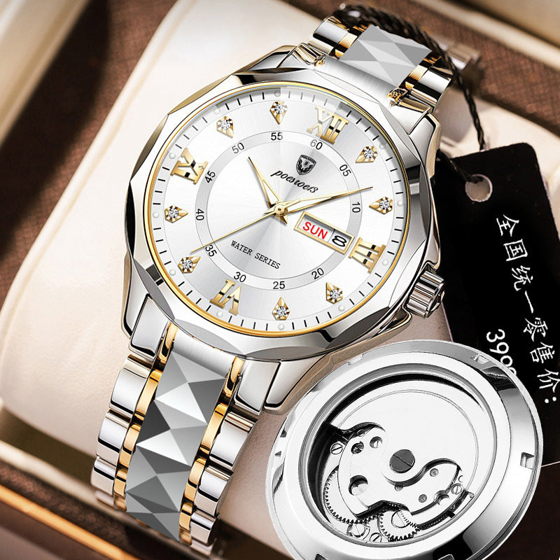 men's watch butterfly buckle steel belt luminous waterproof calendar Diamond