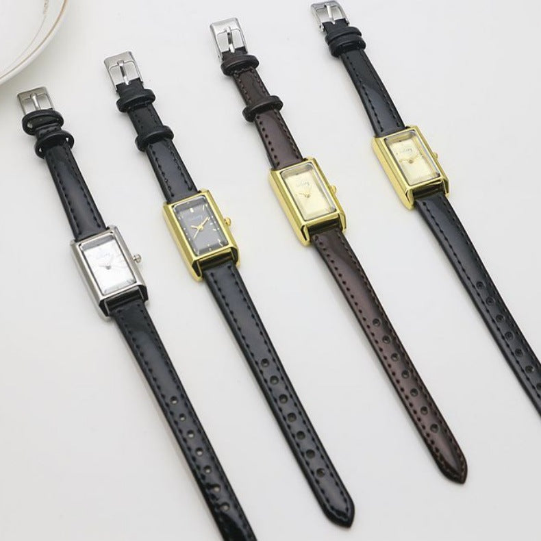 Small Rectangular Thin Strap Simple Women's Leather Strap Watch Trendy Leather Strap Watch Women's Quartz Watch .