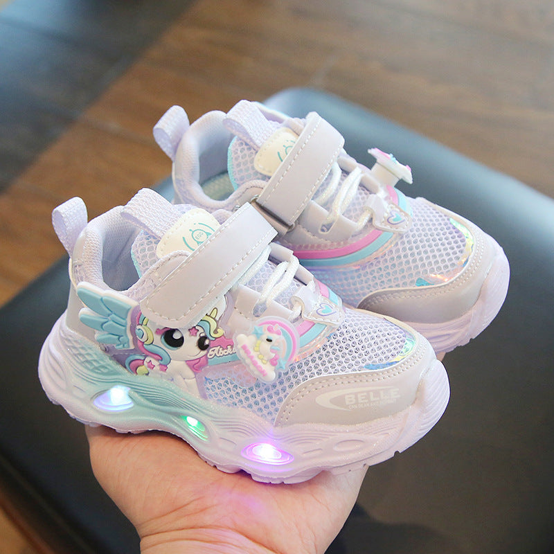 girls shoes with lights cartoon mesh fashion hook and loop sneaker for children