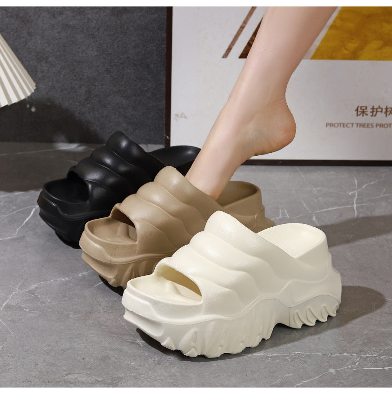 New Summer Thick Bottom High Heel Wedge Slippers for Outer Wear Slippers with High Height Skinny Lazy Slim Slippers