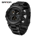 Sanda foreign trade best selling electronic watch fashion business steel band luminous wrist watch multi-functional dual display men's watch wholesale