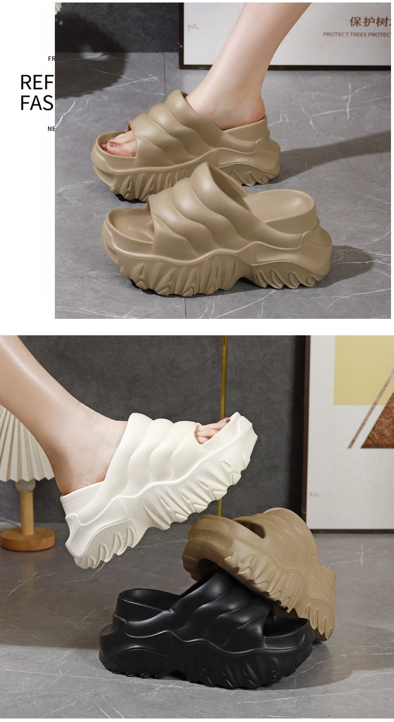 New Summer Thick Bottom High Heel Wedge Slippers for Outer Wear Slippers with High Height Skinny Lazy Slim Slippers