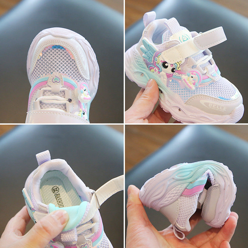 girls shoes with lights cartoon mesh fashion hook and loop sneaker for children