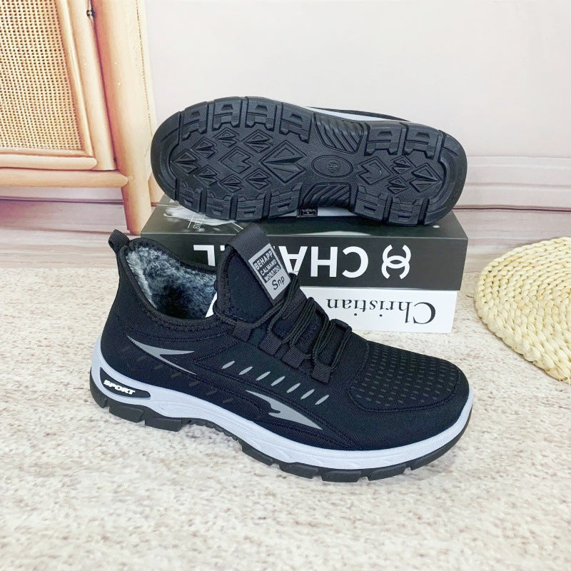 Winter New fleece-lined Men's Cotton Shoes Old Beijing Cloth Shoes Comfortable Middle-aged and Elderly Casual Dad Shoes Men's Thickened Snow Boots