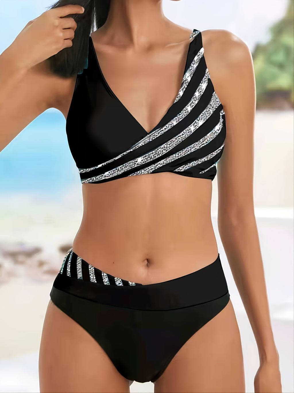 2026 New Hot-Selling European and American Amazon Sexy Rhinestone Printed Two-Piece Bikini Swimsuit