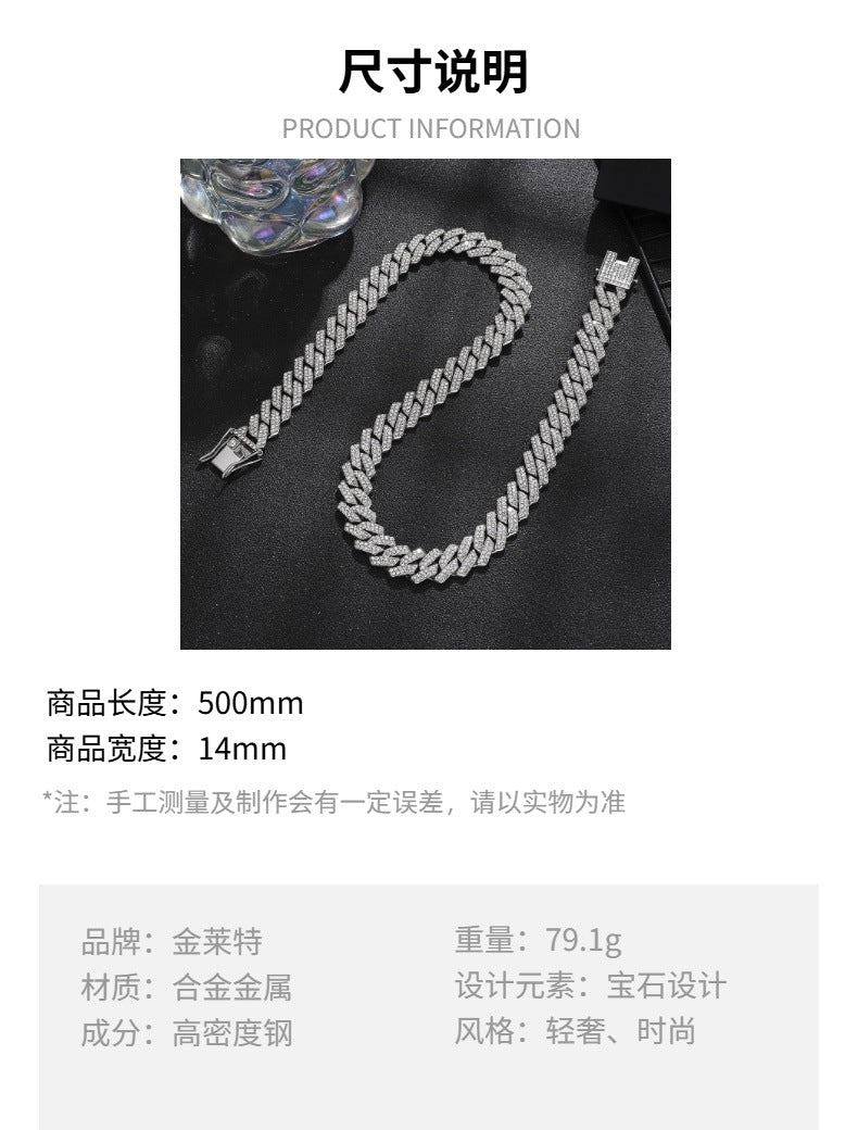Diamond-Encrusted Watches,🔥🔥🔥🔥 Diamond-Shaped Cuban Bracelets and Necklaces, Three-Piece Set