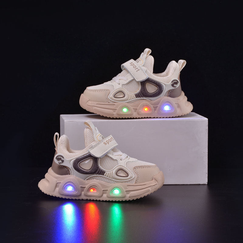 Spring and Autumn New Children's Luminous Mesh Shoes Men's and Women's Baby Shoes Lights Soft Sole Children's Velcro Casual sneaker Trendy