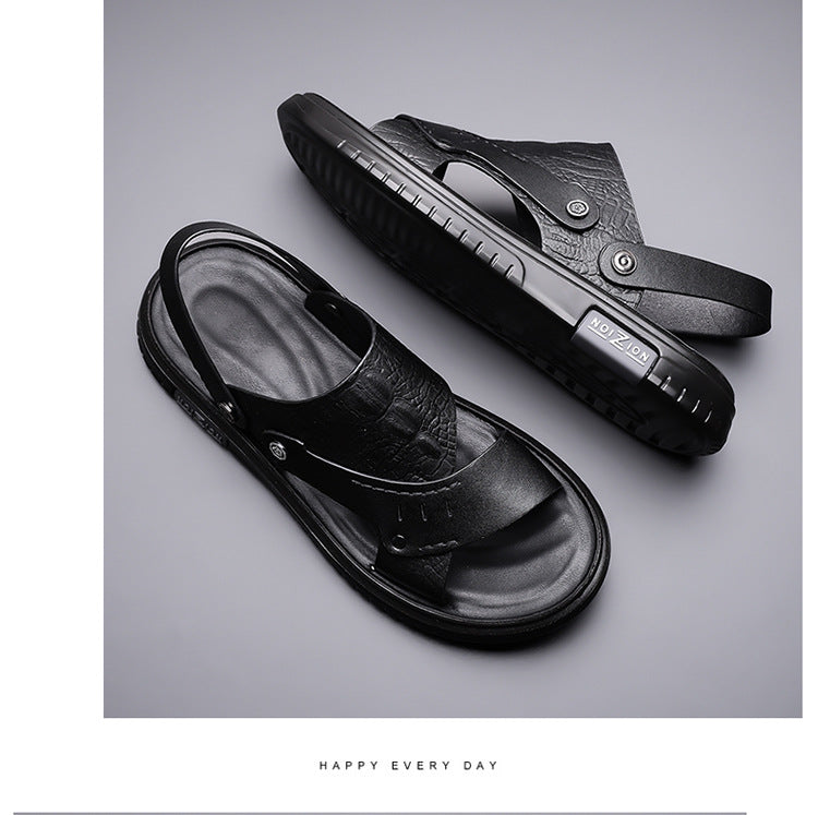 Men's Sandals 2025 New Summer Soft Sole Leather Sandals Anti-Slip Beach Shoes Dual-Purpose Outerwear Sandals and Slippers for Men