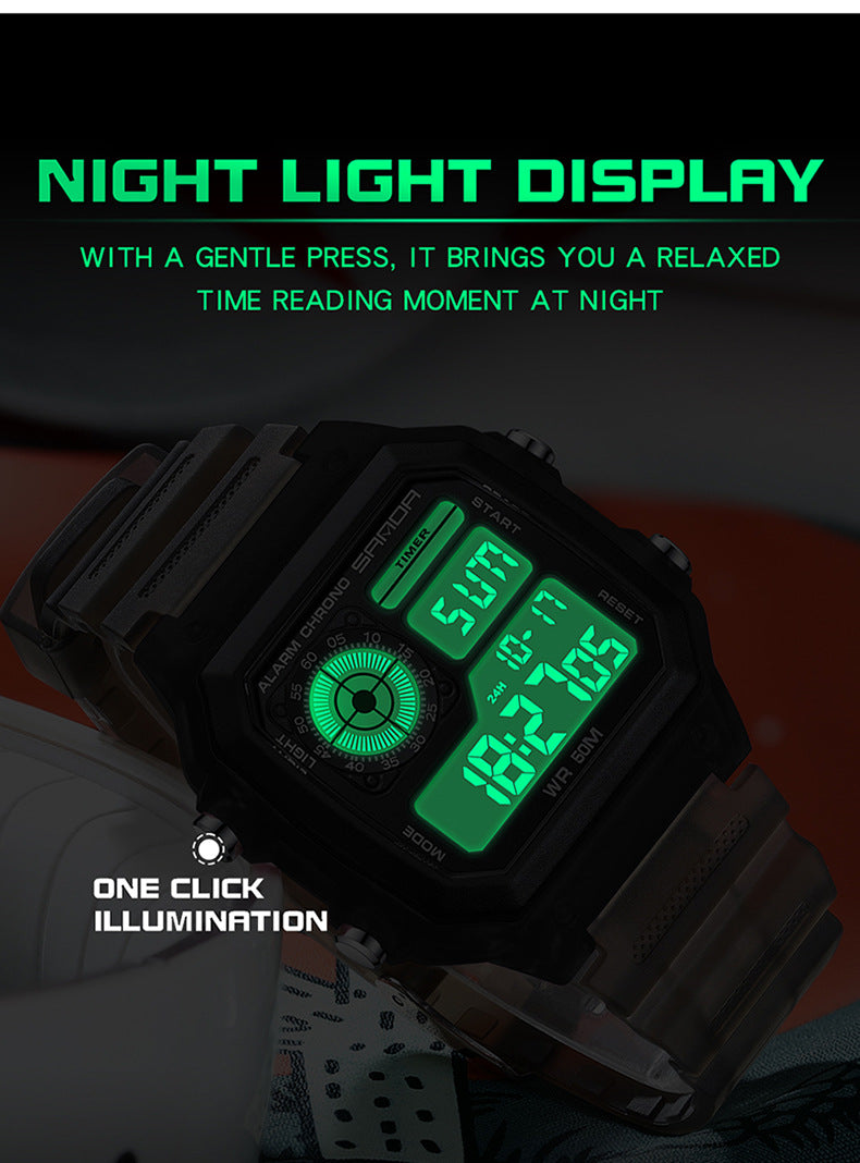 🔥🔥🔥🔥 Luminous Waterproof Alarm Watch Simple Transparent Sports Watch
