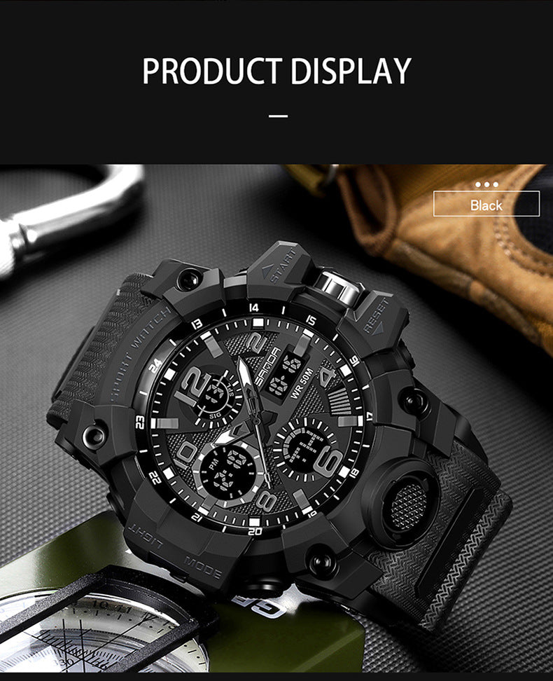 Sanda Hot-Selling Watch Korean Version Student Party Multi-Functional Waterproof Alarm Clock Electronic Watch Cool Dual Display Luminous Sports Watch