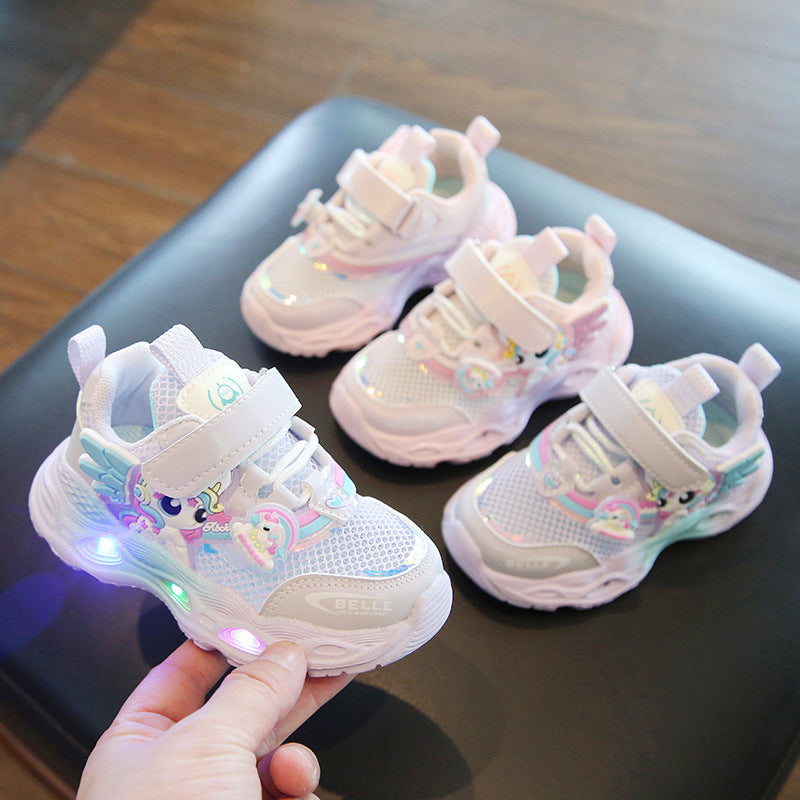 girls shoes with lights cartoon mesh fashion hook and loop sneaker for children