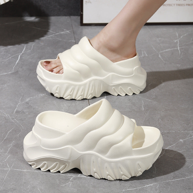 New Summer Thick Bottom High Heel Wedge Slippers for Outer Wear Slippers with High Height Skinny Lazy Slim Slippers
