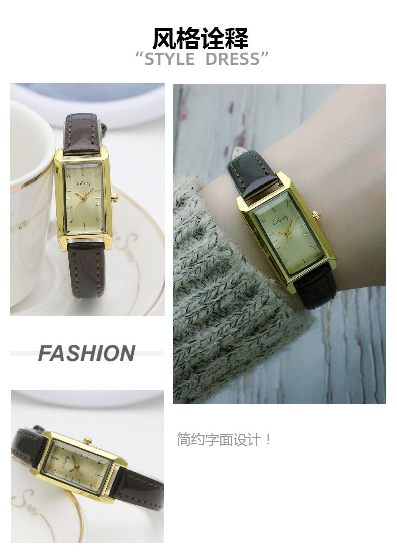 Small Rectangular Thin Strap Simple Women's Leather Strap Watch Trendy Leather Strap Watch Women's Quartz Watch .