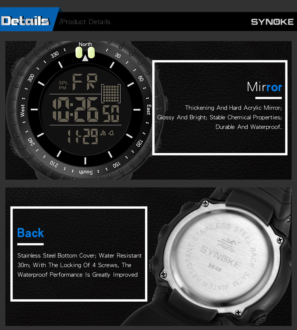 Synoke Sports Electronic Watch Outdoor Mountaineering Multi-Functional Luminous Waterproof Large Dial Fashionable Commuter Watch