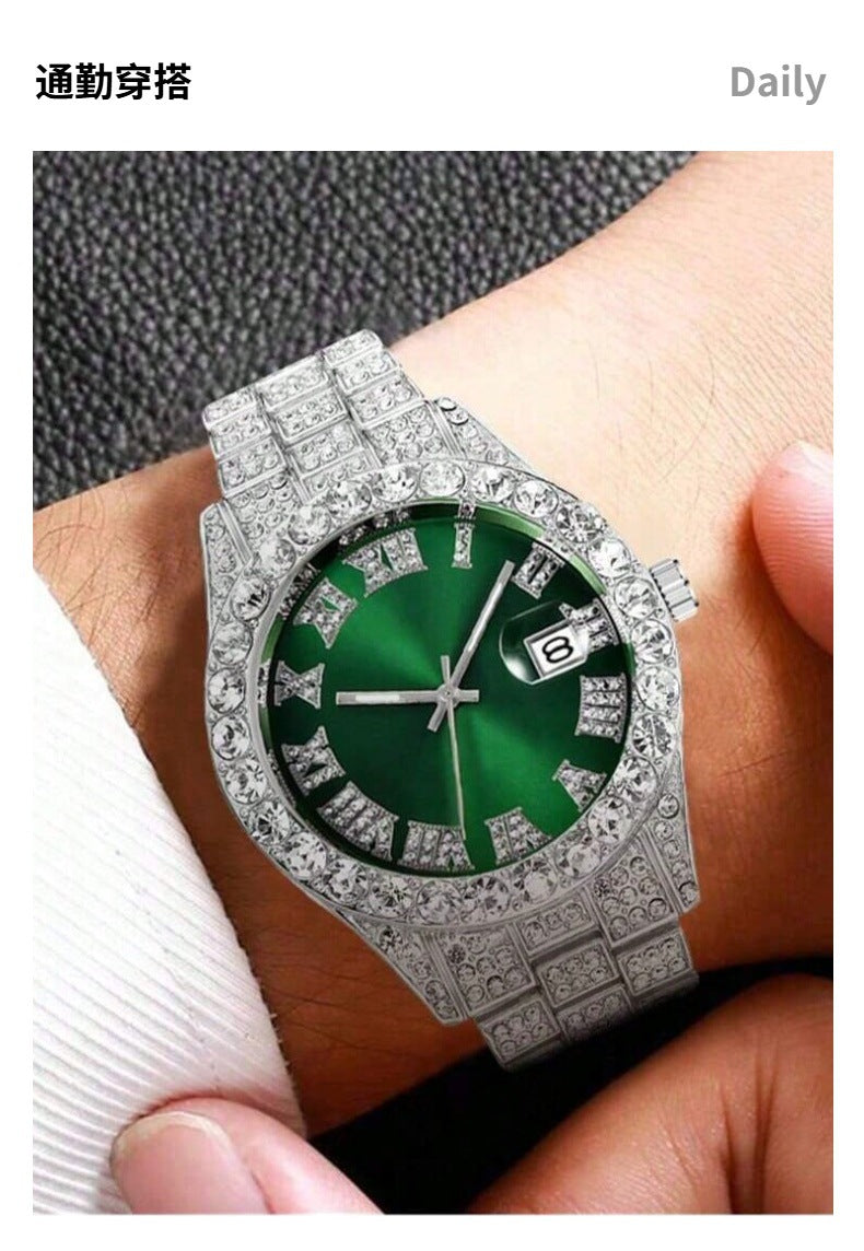 Diamond Watch🔥🔥🔥🔥 Five-Piece Diamond Cuban Chain Cross Necklace Cuban Ring
