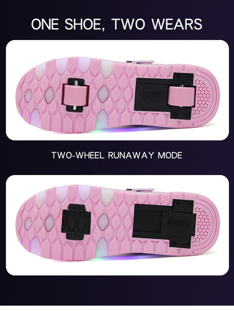 Factory Direct Sale Children's Light-Up Roller Shoes with Double Wheels, Invisible Student Roller Skates with Wheels for Walking, Suitable for Girls