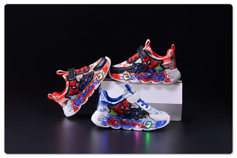 Boys' sneaker 2025 Spring and Summer Breathable Children's Mesh Lights Running Shoes Little Boy's Cartoon Luminous Children's Shoes Trendy