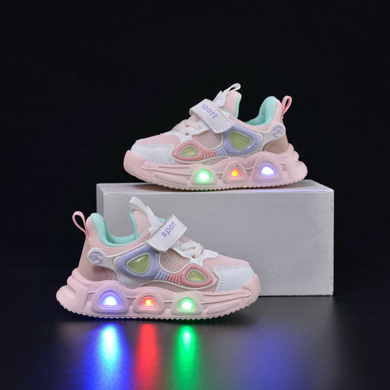 Spring and Autumn New Children's Luminous Mesh Shoes Men's and Women's Baby Shoes Lights Soft Sole Children's Velcro Casual sneaker Trendy