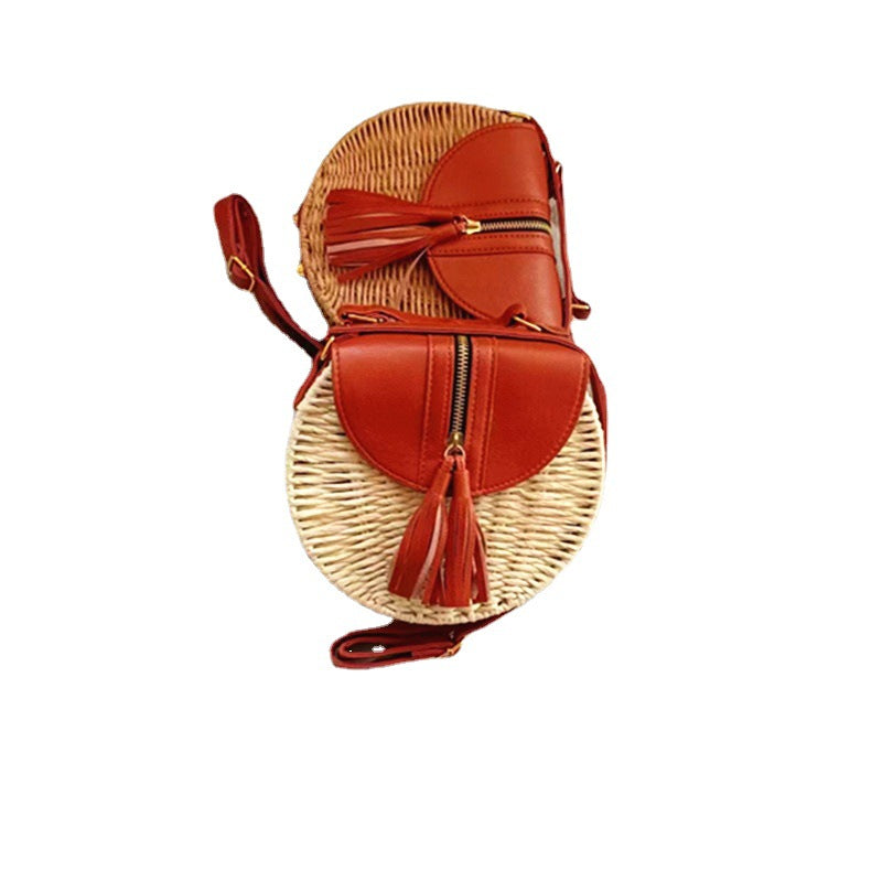 2022 New Product Cross-border Trendyy Hand-woven Women's Bag Fashionable Straw Bag Shoulder Handbag Travel Beach Bag