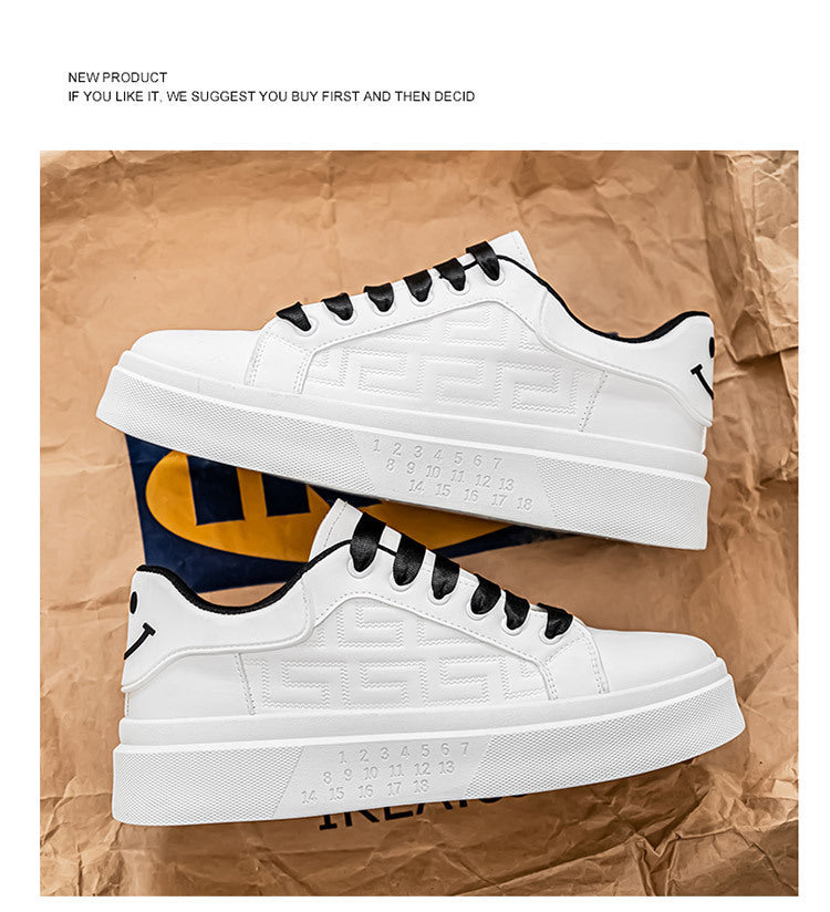 Men's Shoes New White Shoes Men's All-match Breathable Thick-soled Heightened Casual Sports Running Board Shoes Waterproof for Male Students