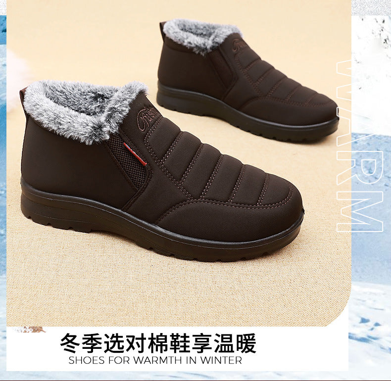 Old Beijing cloth shoes men's cotton shoes winter fleece-lined warm middle-aged and elderly dad shoes waterproof non-slip old men's cotton boots