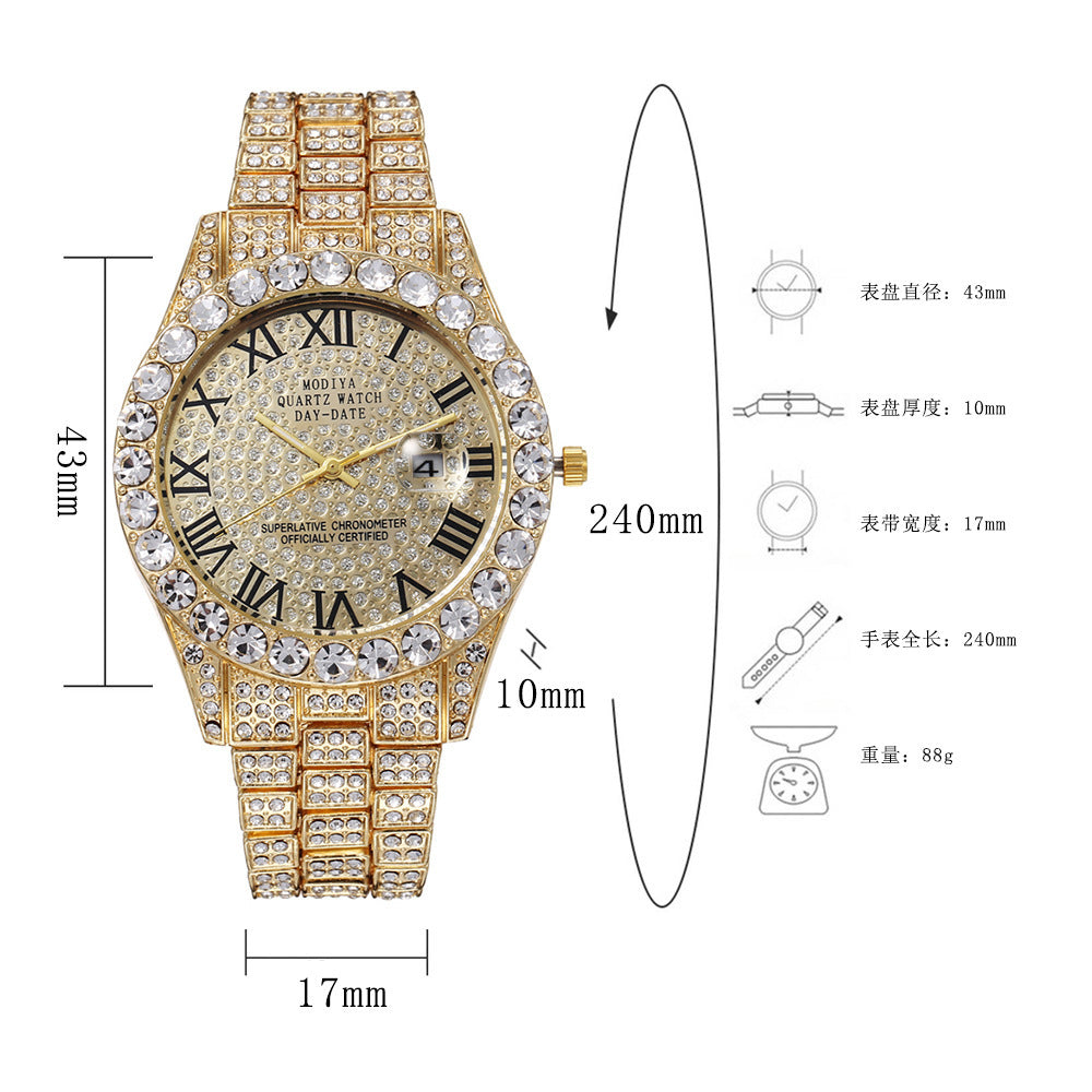 Diamond Watch🔥🔥🔥🔥 Five-Piece Diamond Cuban Chain Cross Necklace Cuban Ring