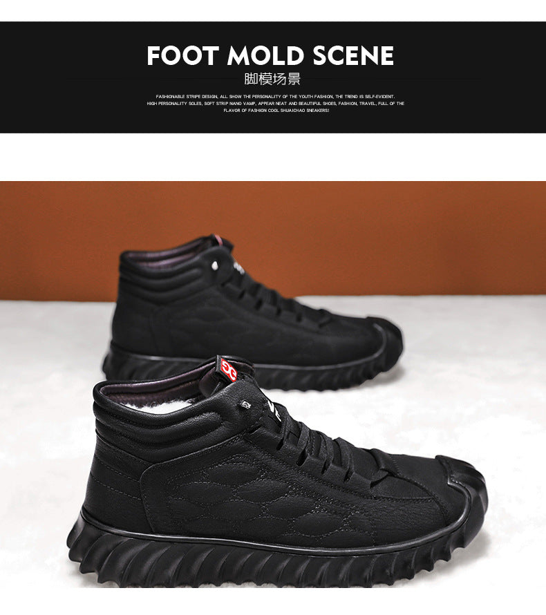 Men's Shoes 2024 New Winter Large Cotton Shoes Men's fleece-lined Warm Fur One Non-slip Dad's Cotton Leather Shoes High-top Shoes
