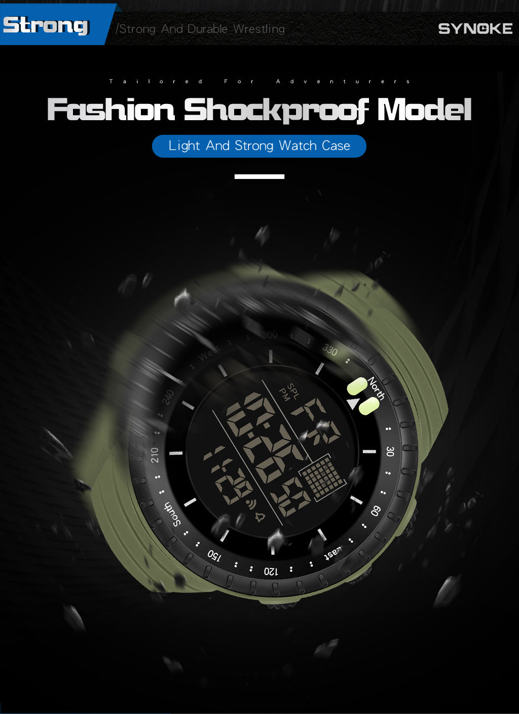 Synoke Sports Electronic Watch Outdoor Mountaineering Multi-Functional Luminous Waterproof Large Dial Fashionable Commuter Watch