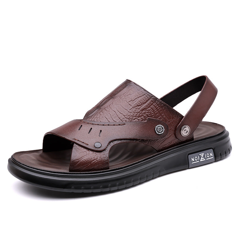 Men's Sandals 2025 New Summer Soft Sole Leather Sandals Anti-Slip Beach Shoes Dual-Purpose Outerwear Sandals and Slippers for Men