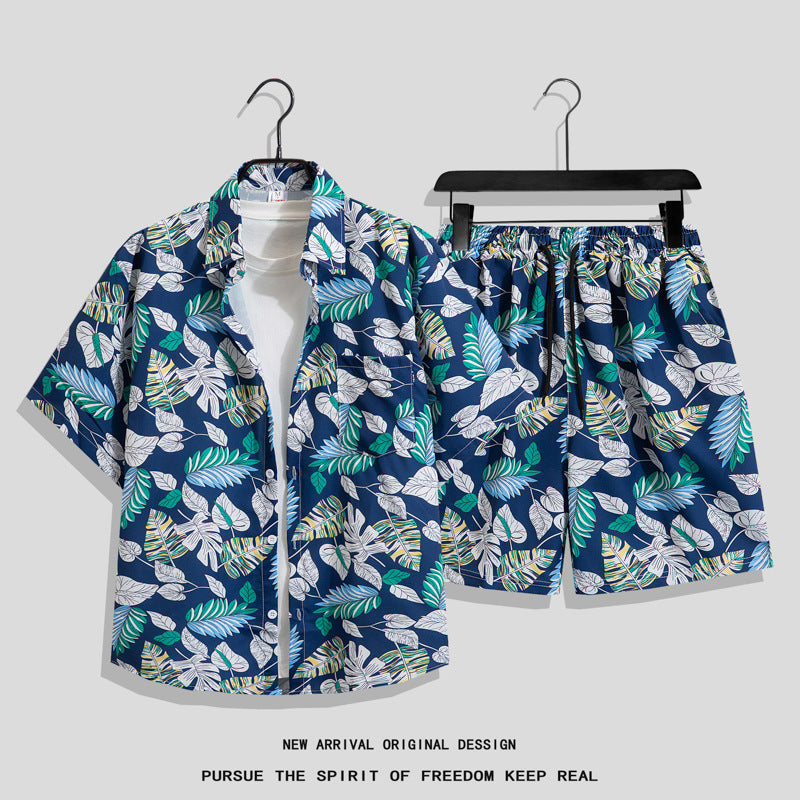 Men's Ins Summer Loose Short-Sleeved Shorts Suit Trendy and Handsome Beach Floral Couple Clothes Hawaiian Style Shirt