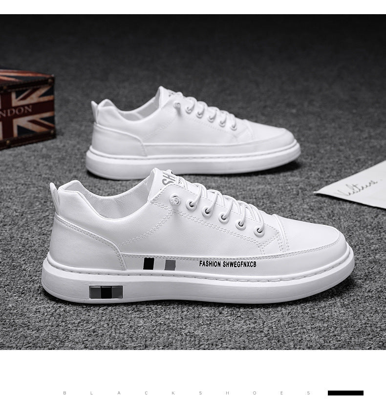 Breathable White Shoes for Men 2024 New Korean Style Trendy Casual Men's Trendy Shoes White Shoes Leather Panel Shoes Spring Live Broadcast