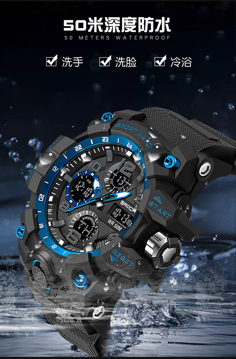 Sanda Hot-Selling Watch Korean Version Student Party Multi-Functional Waterproof Alarm Clock Electronic Watch Cool Dual Display Luminous Sports Watch