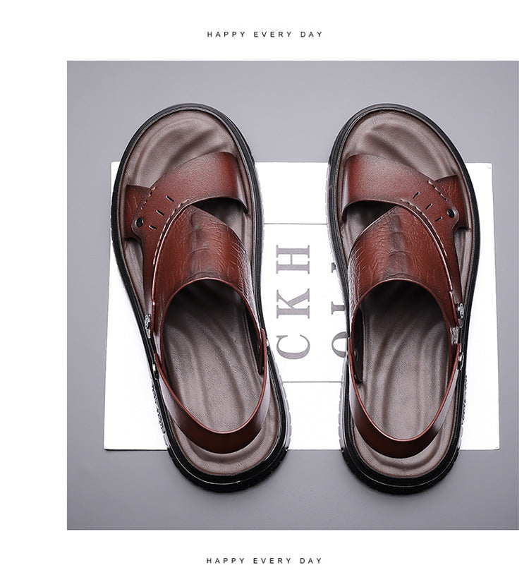 Men's Sandals 2025 New Summer Soft Sole Leather Sandals Anti-Slip Beach Shoes Dual-Purpose Outerwear Sandals and Slippers for Men