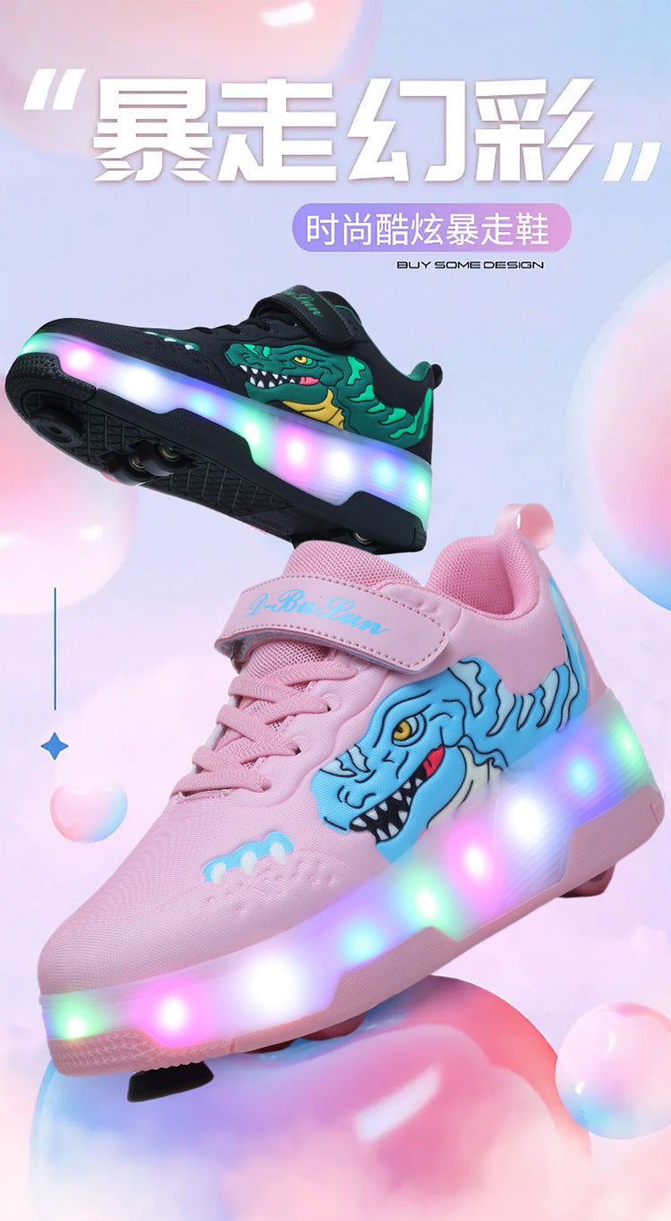 Factory Direct Sale Children's Light-Up Roller Shoes with Double Wheels, Invisible Student Roller Skates with Wheels for Walking, Suitable for Girls