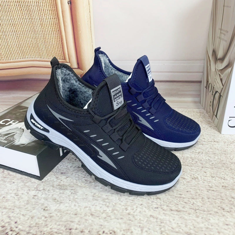 Winter New fleece-lined Men's Cotton Shoes Old Beijing Cloth Shoes Comfortable Middle-aged and Elderly Casual Dad Shoes Men's Thickened Snow Boots