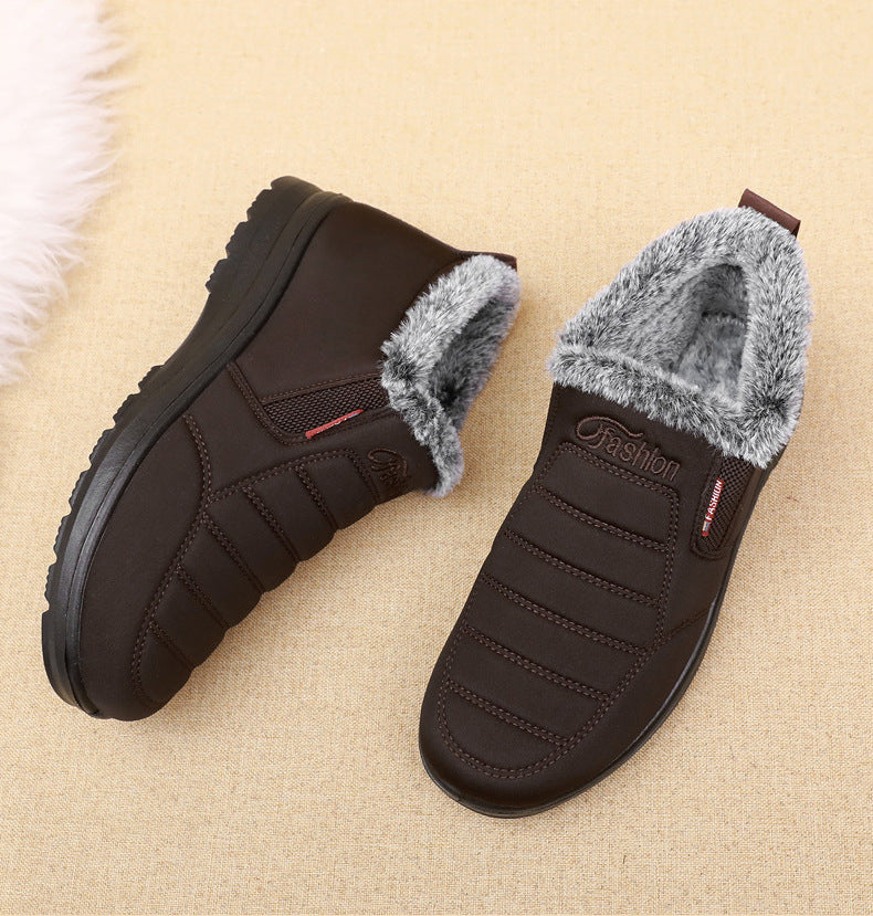 Old Beijing cloth shoes men's cotton shoes winter fleece-lined warm middle-aged and elderly dad shoes waterproof non-slip old men's cotton boots