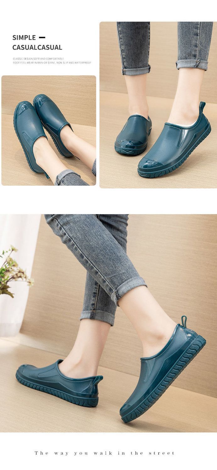 Thickened New Rain Boots Women's Four Seasons Yuanbao Shallow Water Shoes Middle-aged Short Tube Waterproof Non-slip fleece-lined Warm Rubber Rain Boots