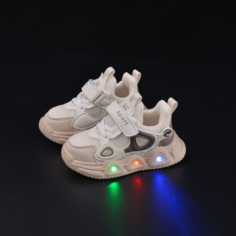 Spring and Autumn New Children's Luminous Mesh Shoes Men's and Women's Baby Shoes Lights Soft Sole Children's Velcro Casual sneaker Trendy