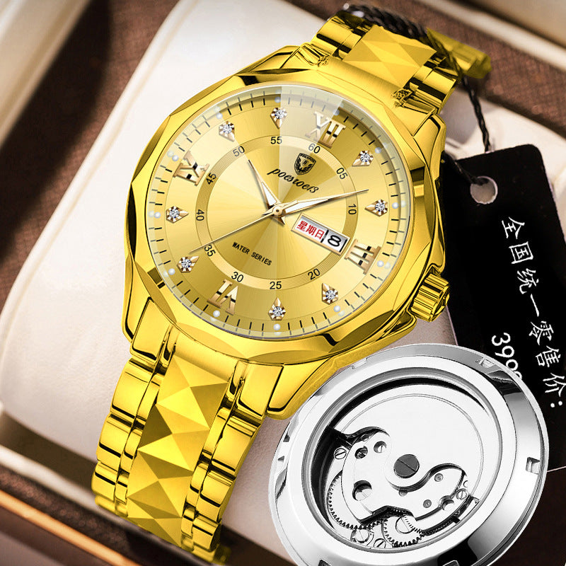 men's watch butterfly buckle steel belt luminous waterproof calendar Diamond