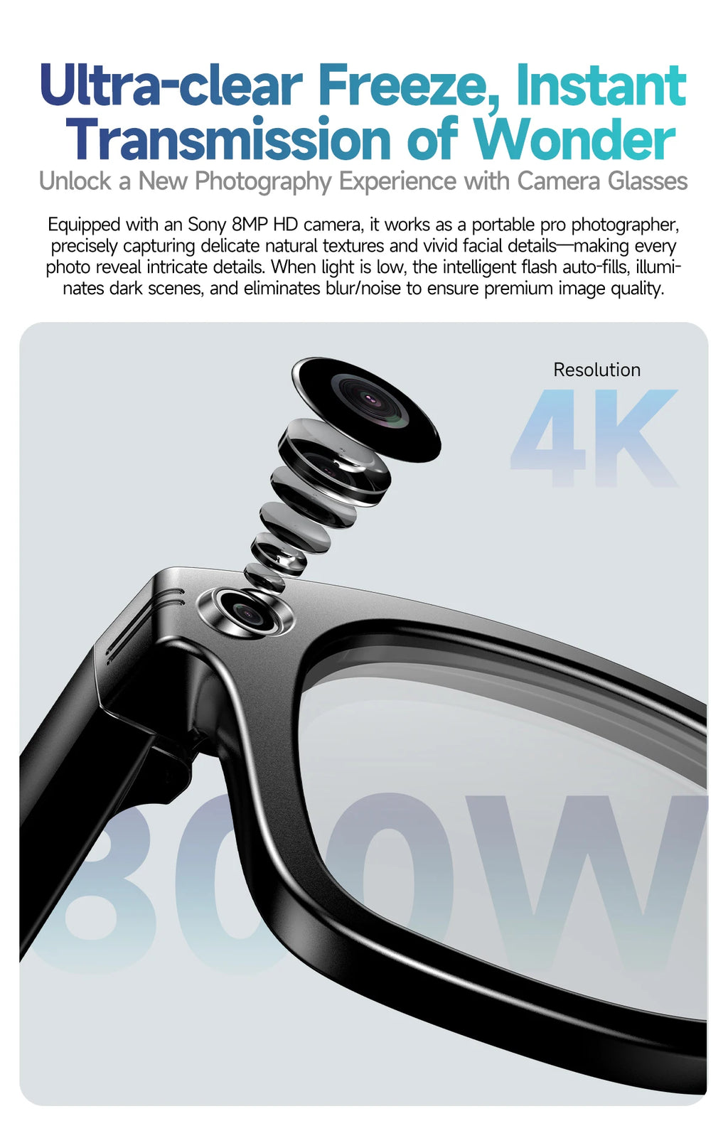 AI Smart Glasses 800W Anti Shake Camera Video Recording Languages Translation Sunglasses For Man Woman Bluetooth Call Music Play