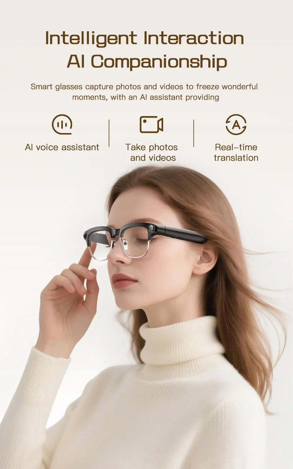 AI Smart Glasses 800W HD Camera Real-Time Translation Voice Assistant Bluetooth Wearable 2GB RAM 300MAH Smart Glasses Men Women