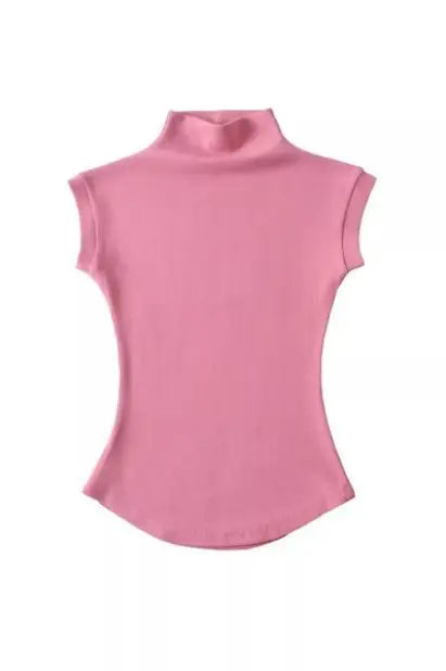 Women Summer Sexy Turtleneck Sleeveless T-Shirts Tops Solid Slim Fit Pullovers Causal Tees Shirts Female Streetwear Basics Tees